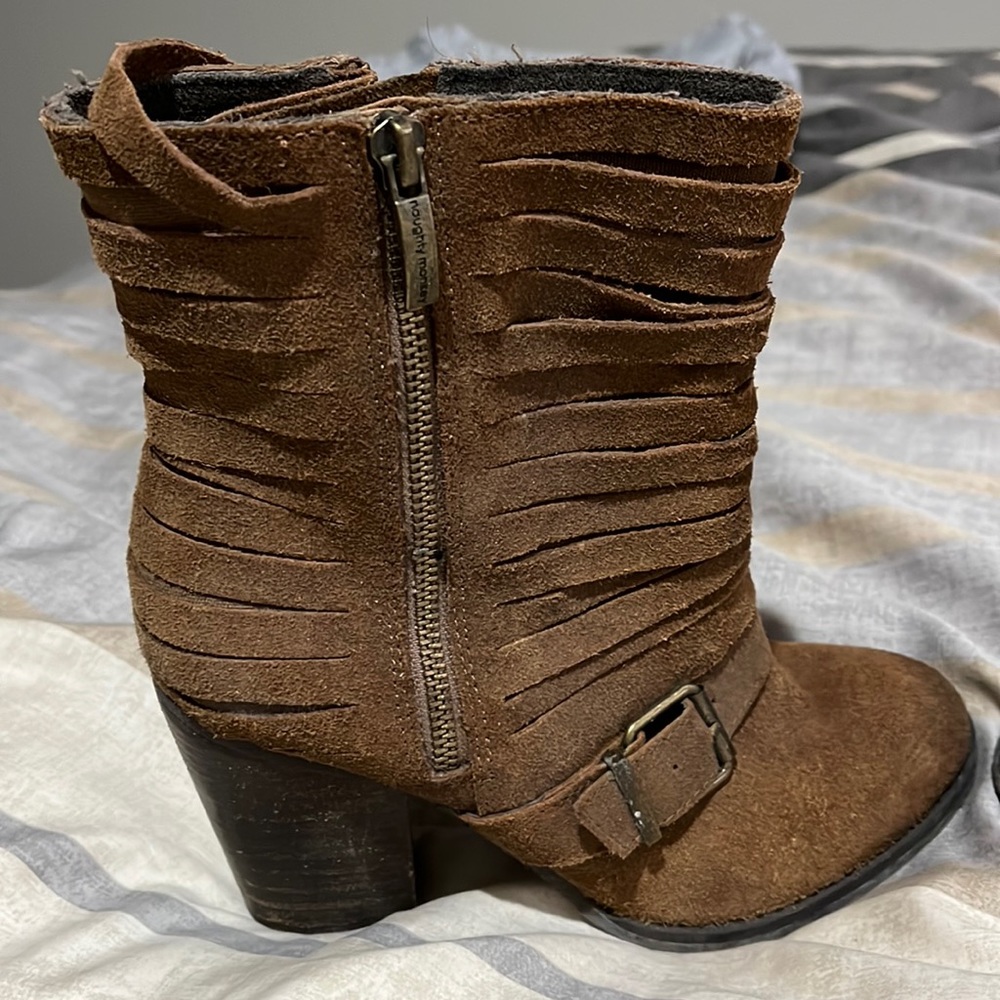 Naughty Monkey just above ankle or just above the ankle boots. 3.5 in heel.